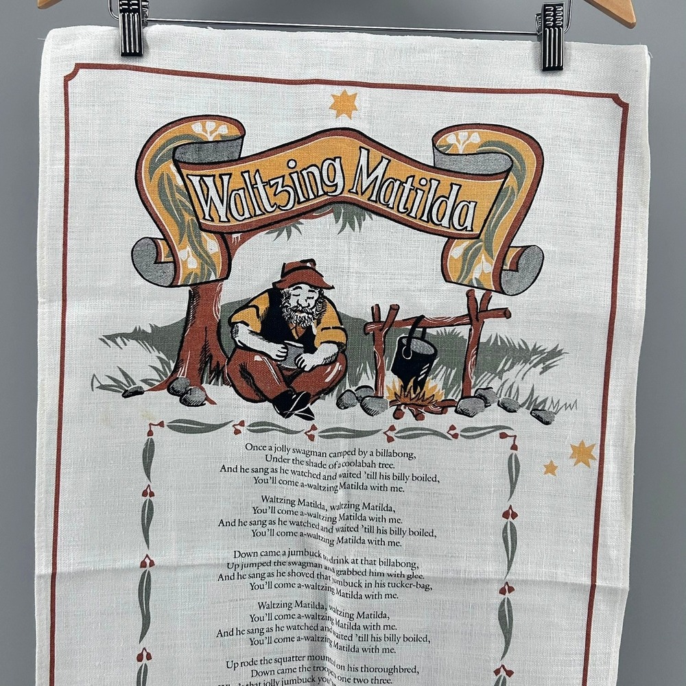 Rodriguez Waltzing Matilda Australia Pure Linen Tea Towel Banjo Paterson Poem
